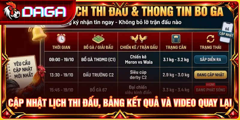 Theo dõi lịch thi đấu, bảng kết quả và video phát lại các trận đấu.